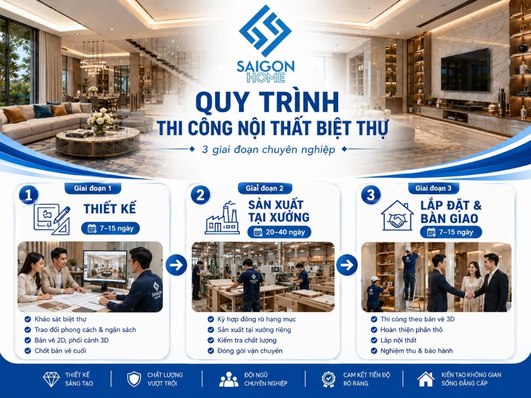 Quy trình thi công nội thất biệt thự trọn gói