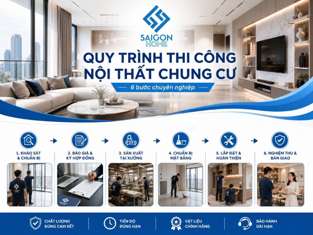 Quy trình 6 bước thi công nội thất chung cư tại Nội Thất Sài Gòn Home