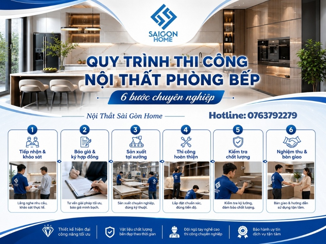Quy trình thi công nội thất phòng bếp tại Nội Thất Sài Gòn Home