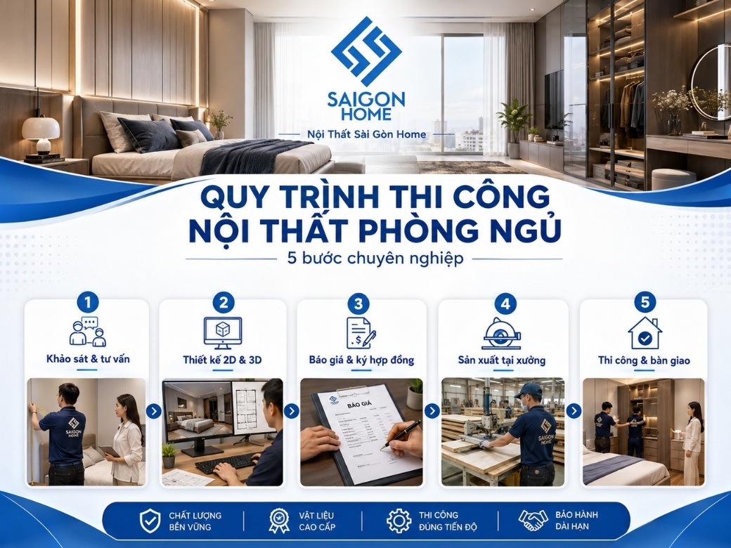 Quy trình thi công nội thất phòng ngủ tại Nội Thất Sài Gòn Home