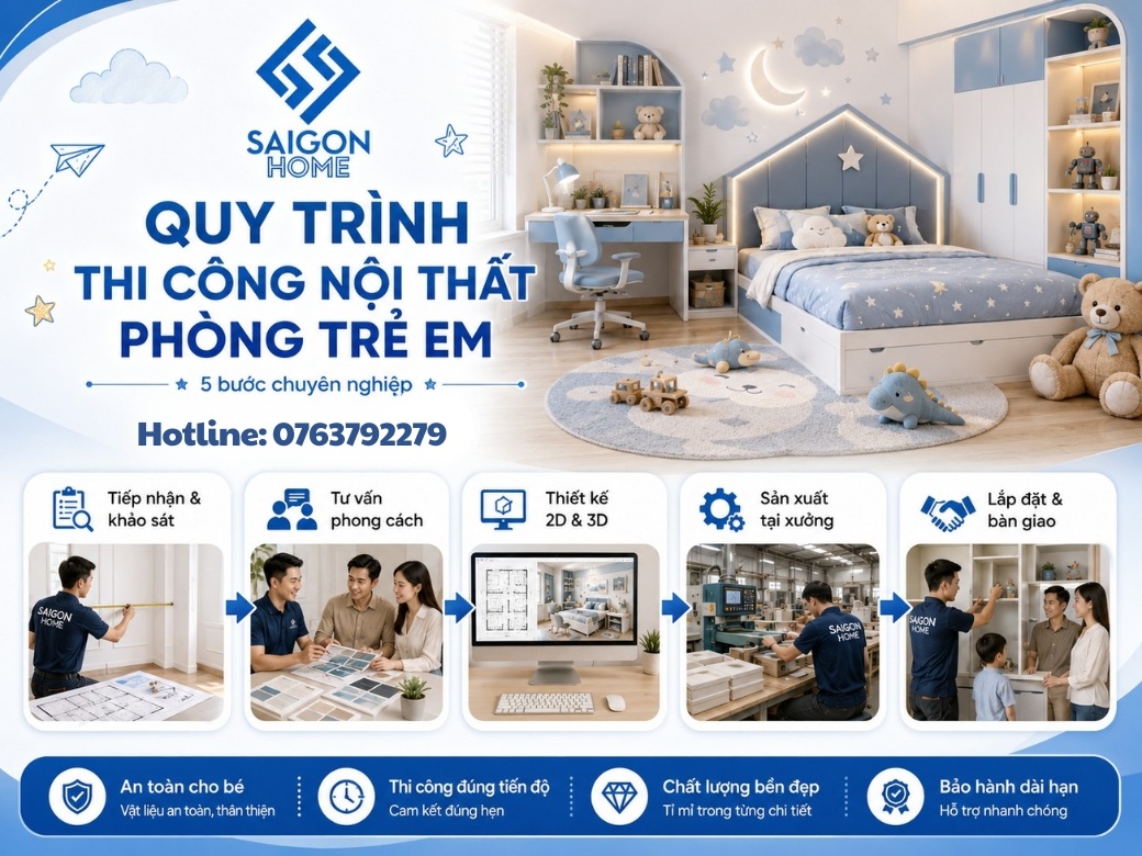 Báo giá thi công nội thất phòng trẻ em trọn gói UY TÍN Quy trình thi công nội thất phòng trẻ em tại Nội Thất Sài Gòn Home