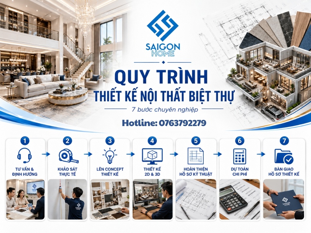 Quy trình 7 bước thiết kế nội thất biệt thự chuyên nghiệp