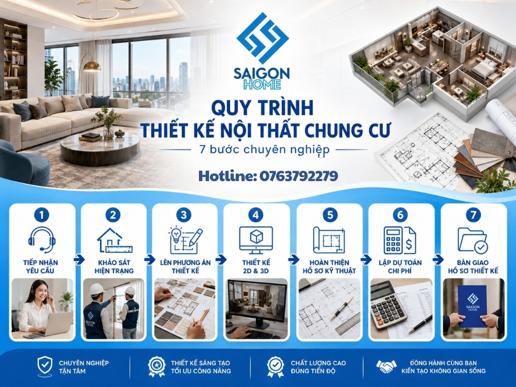Quy trình 7 bước thiết kế nội thất chung cư tại Nội Thất Sài Gòn Home