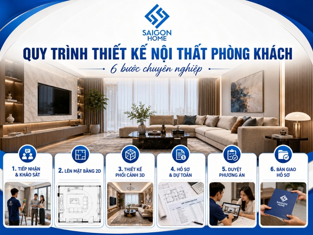 Quy trình thiết kế nội thất phòng khách tại Nội Thất Sài Gòn Home