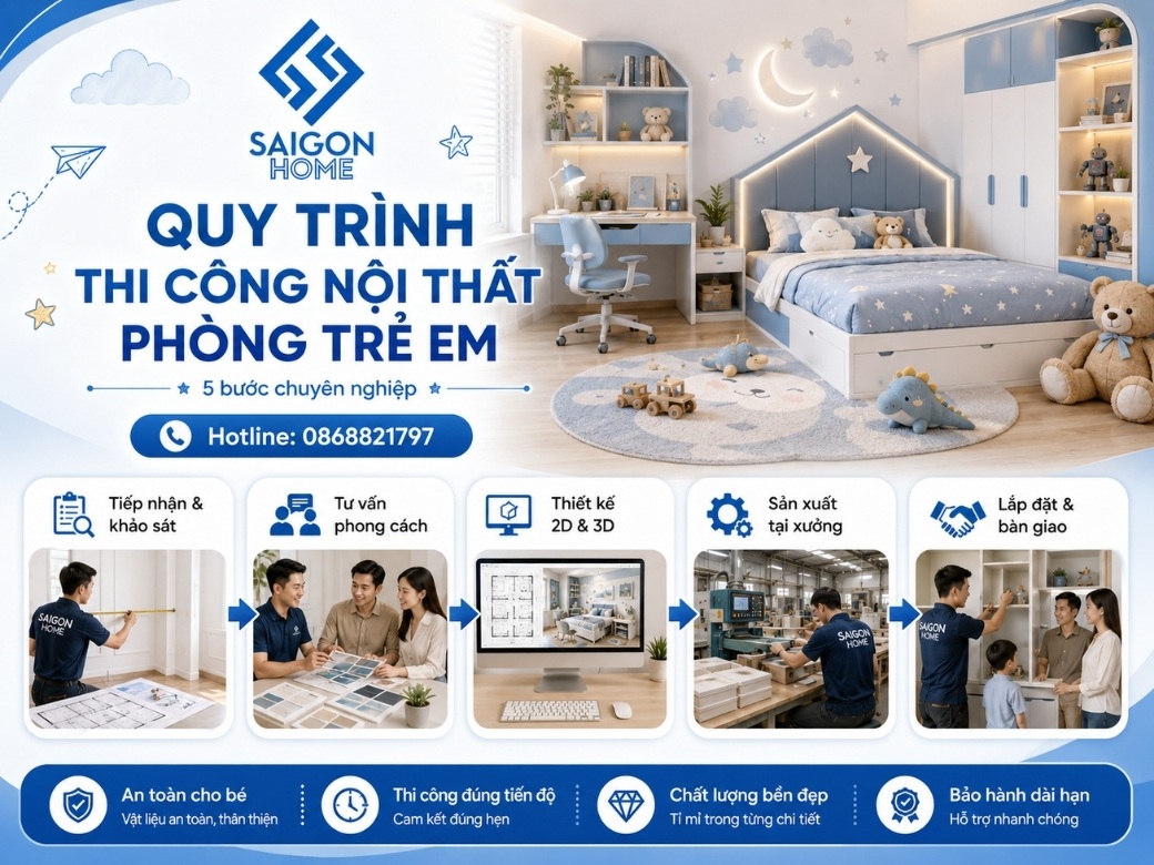 Quy trình thi công nội thất phòng trẻ em tại Nội Thất Sài Gòn Home