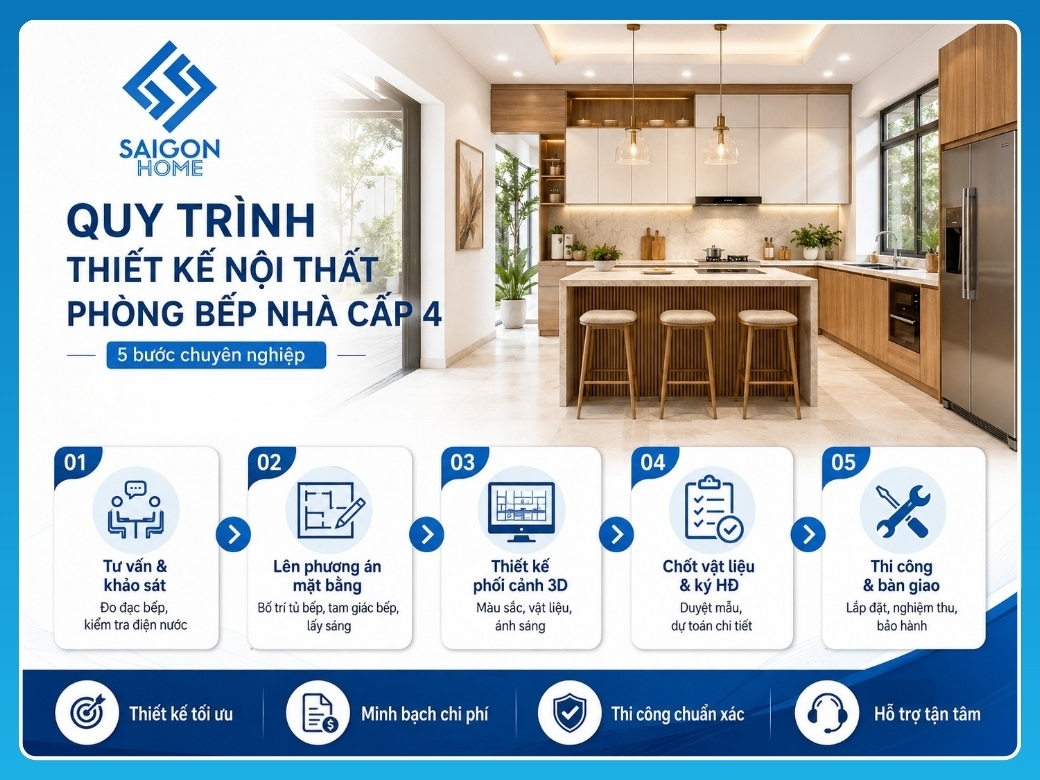 Quy trình 5 bước thiết kế nội thất phòng bếp nhà cấp 4
