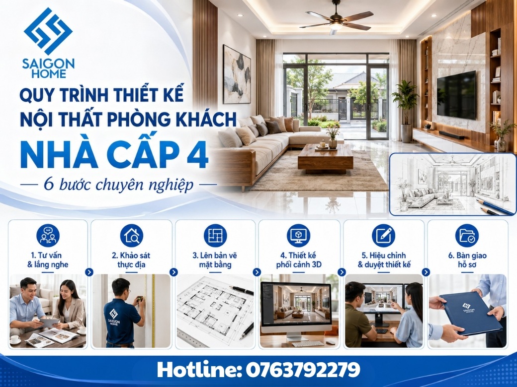 Quy trình 6 bước thiết kế nội thất phòng khách nhà cấp 4