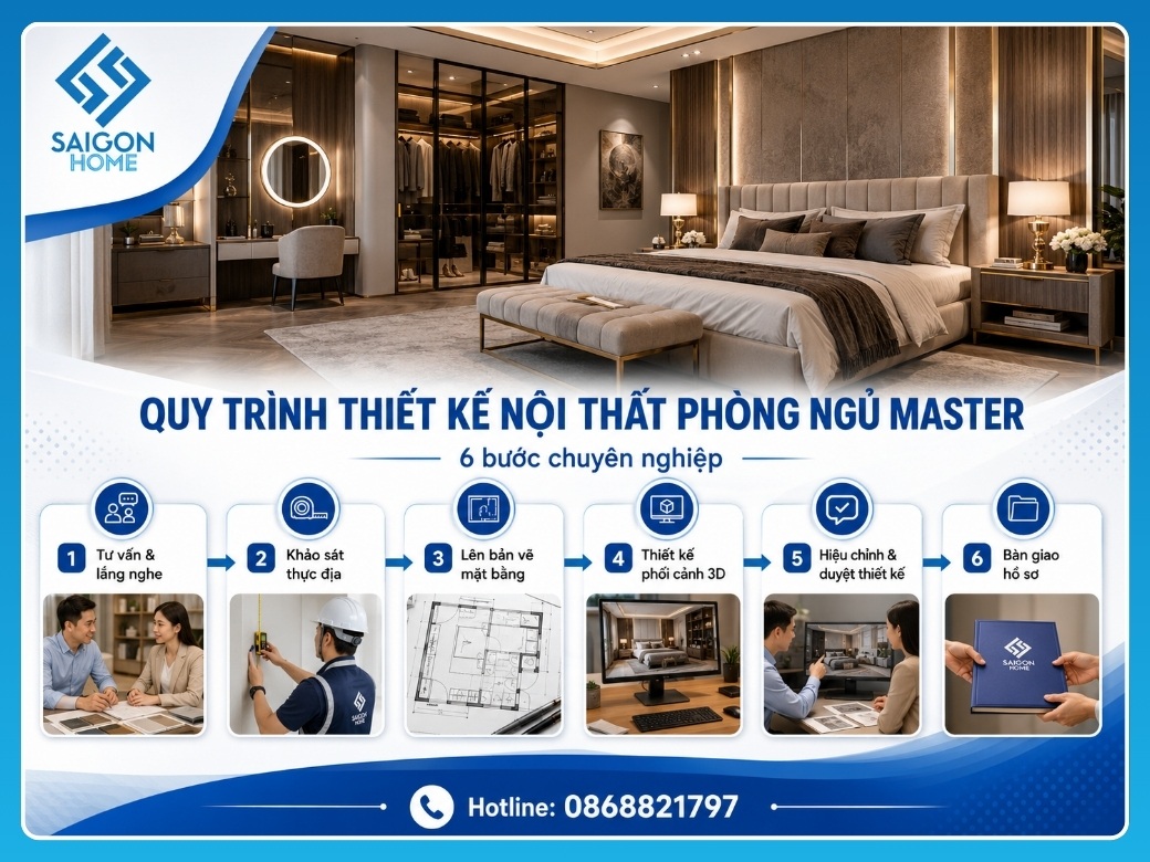 34+ mẫu thiết kế nội thất phòng ngủ Master đẹp HIỆN ĐẠI Quy trình thiết kế nội thất phòng ngủ Master tại Nội Thất Sài Gòn Home