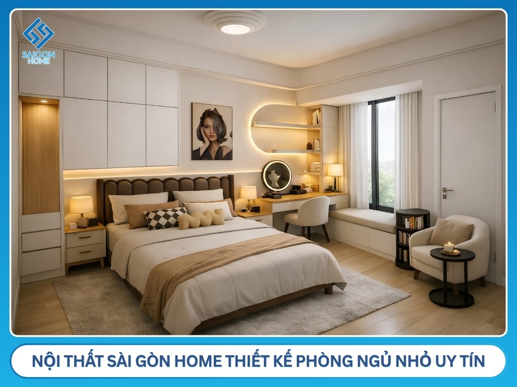 12+ mẫu thiết kế nội thất phòng ngủ nhỏ TỐI ƯU công năng Nội Thất Sài Gòn Home thiết kế phòng ngủ nhỏ uy tín tại TPHCM