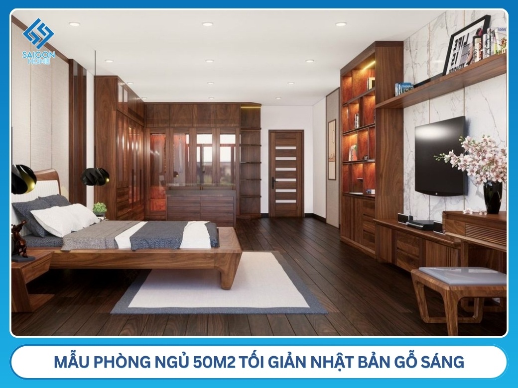 Mẫu phòng ngủ 50m2 tối giản Nhật Bản gỗ sáng
