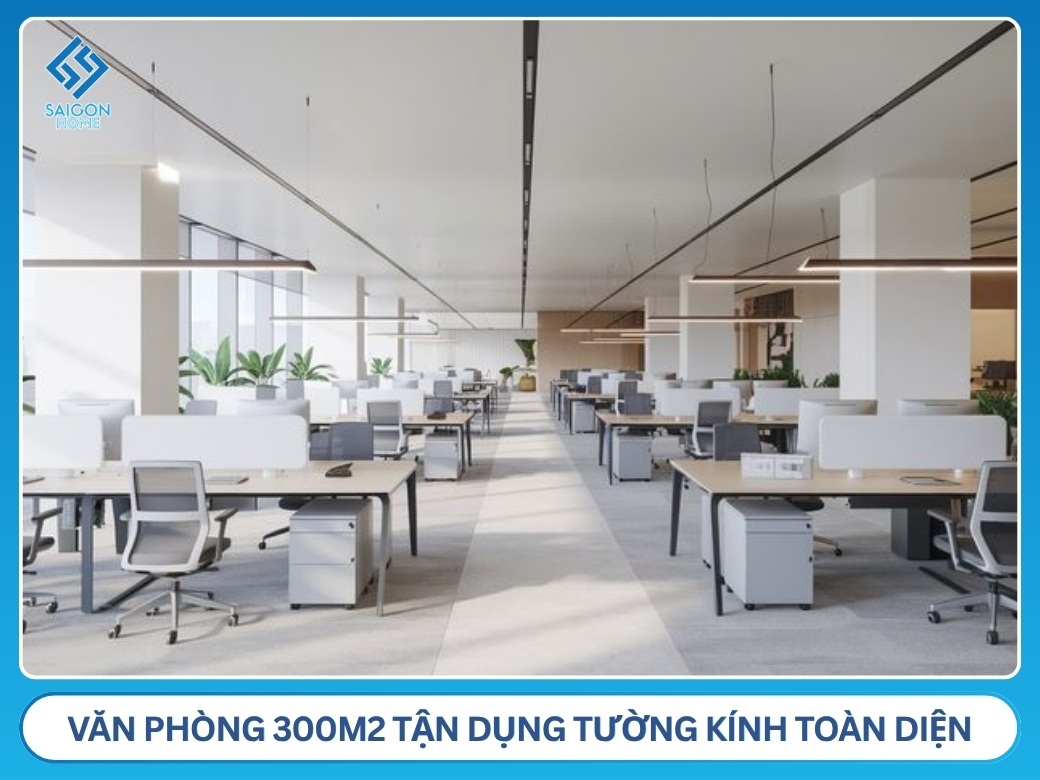 34+ mẫu thiết kế văn phòng 300m2 đẹp HIỆN ĐẠI Thiết kế văn phòng 300m2 tận dụng tường kính toàn diện