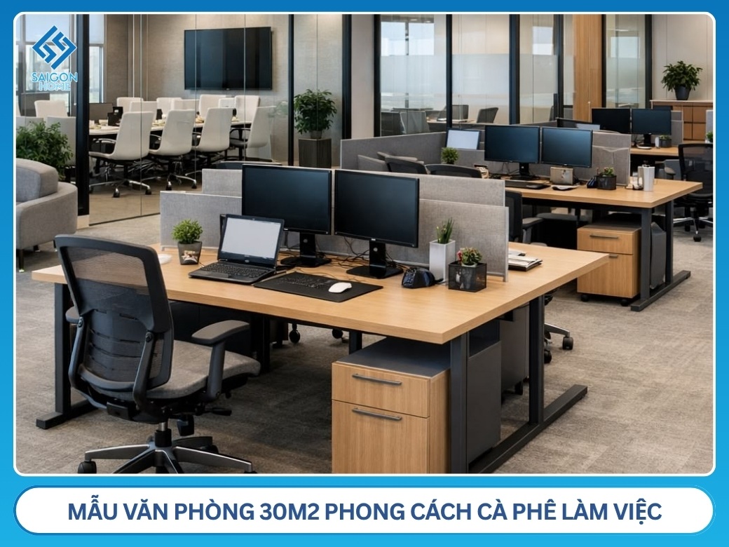 25+ mẫu thiết kế văn phòng 30m2 hiện đại CHUYÊN NGHIỆP Mẫu văn phòng 30m2 phong cách cà phê làm việc