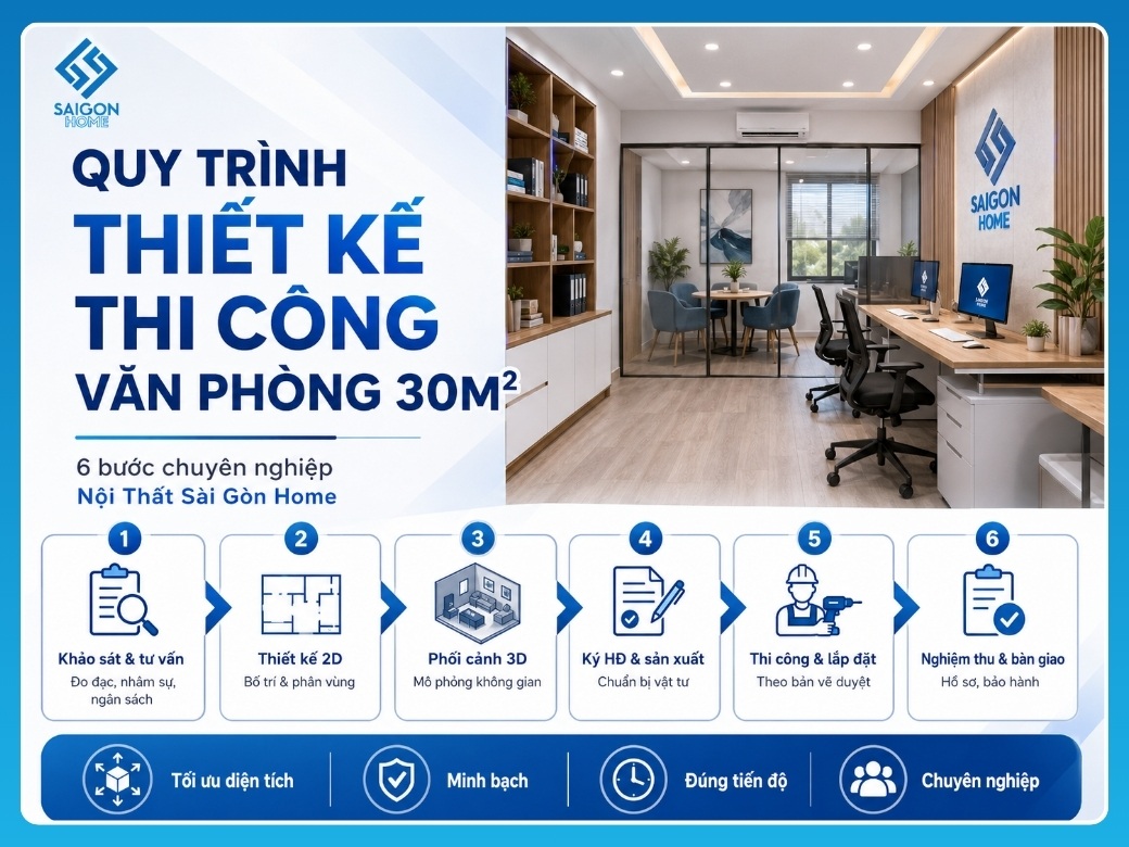 25+ mẫu thiết kế văn phòng 30m2 hiện đại CHUYÊN NGHIỆP Quy trình 6 bước thiết kế thi công văn phòng 30m2