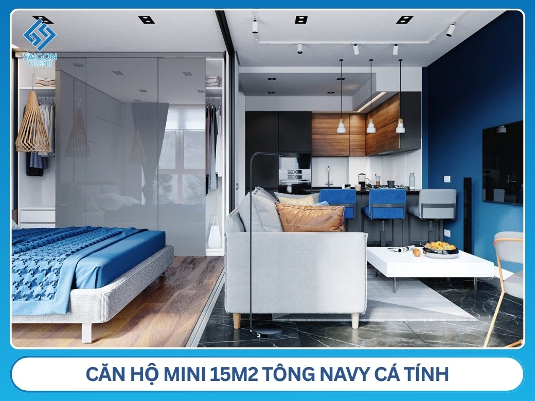 Căn hộ mini 15m2 tông navy cá tính