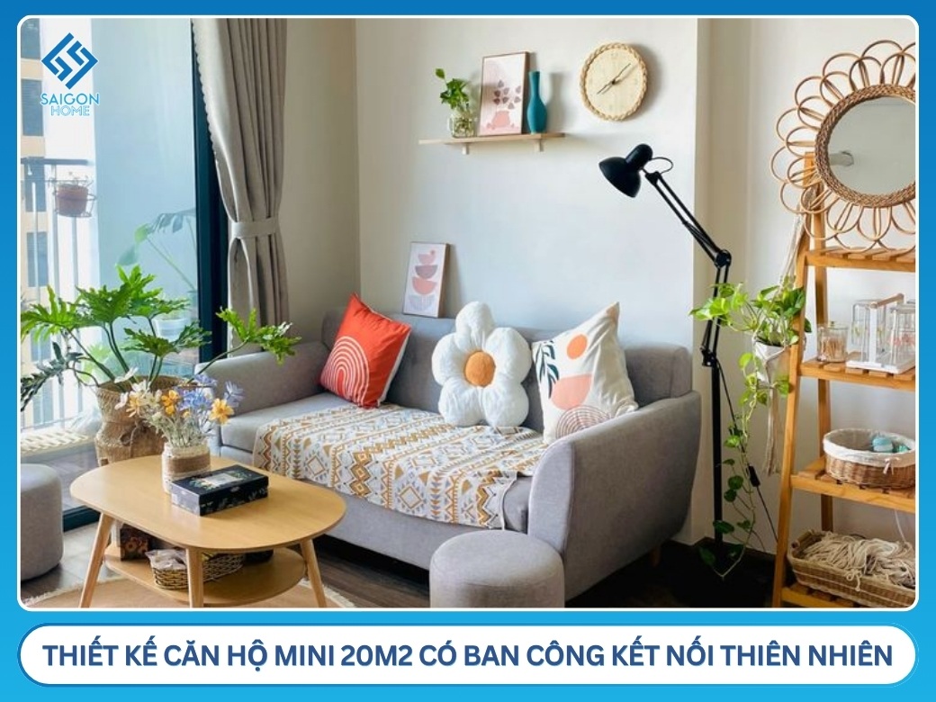 Thiết kế căn hộ mini 20m2 có ban công kết nối thiên nhiên