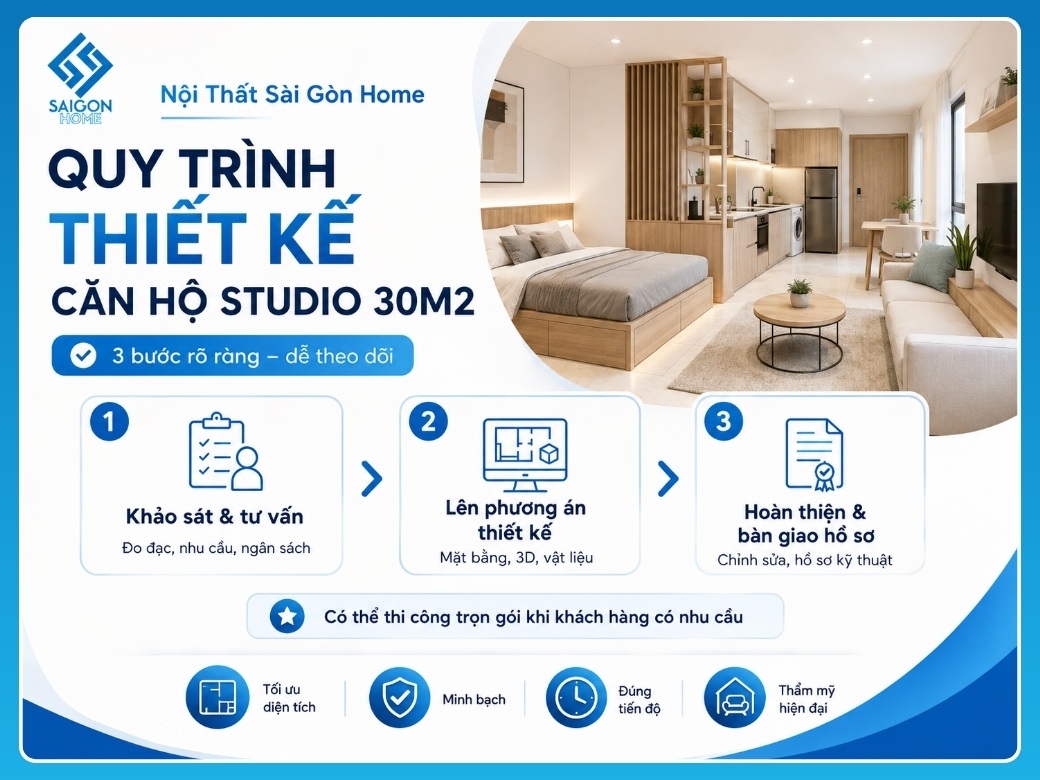 Quy trình thiết kế căn hộ studio 30m2 của Sài Gòn Home