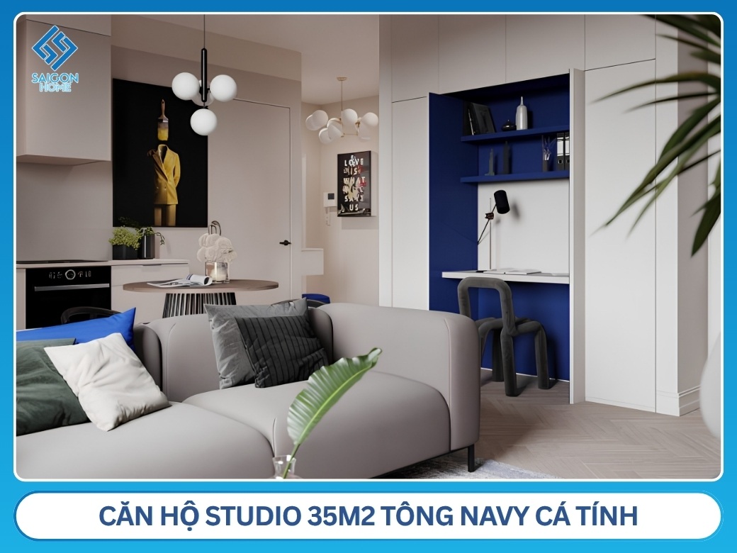 Căn hộ studio 35m2 tông navy cá tính