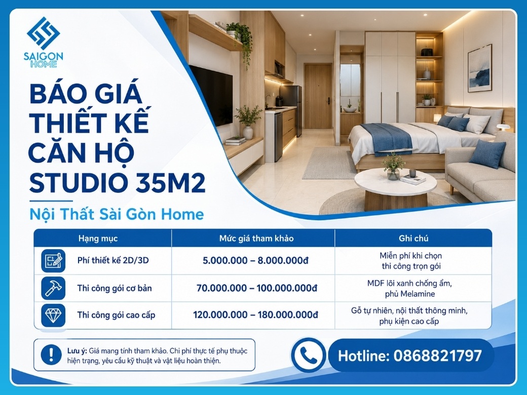 Thiết kế căn hộ studio 35m2 giá bao nhiêu?