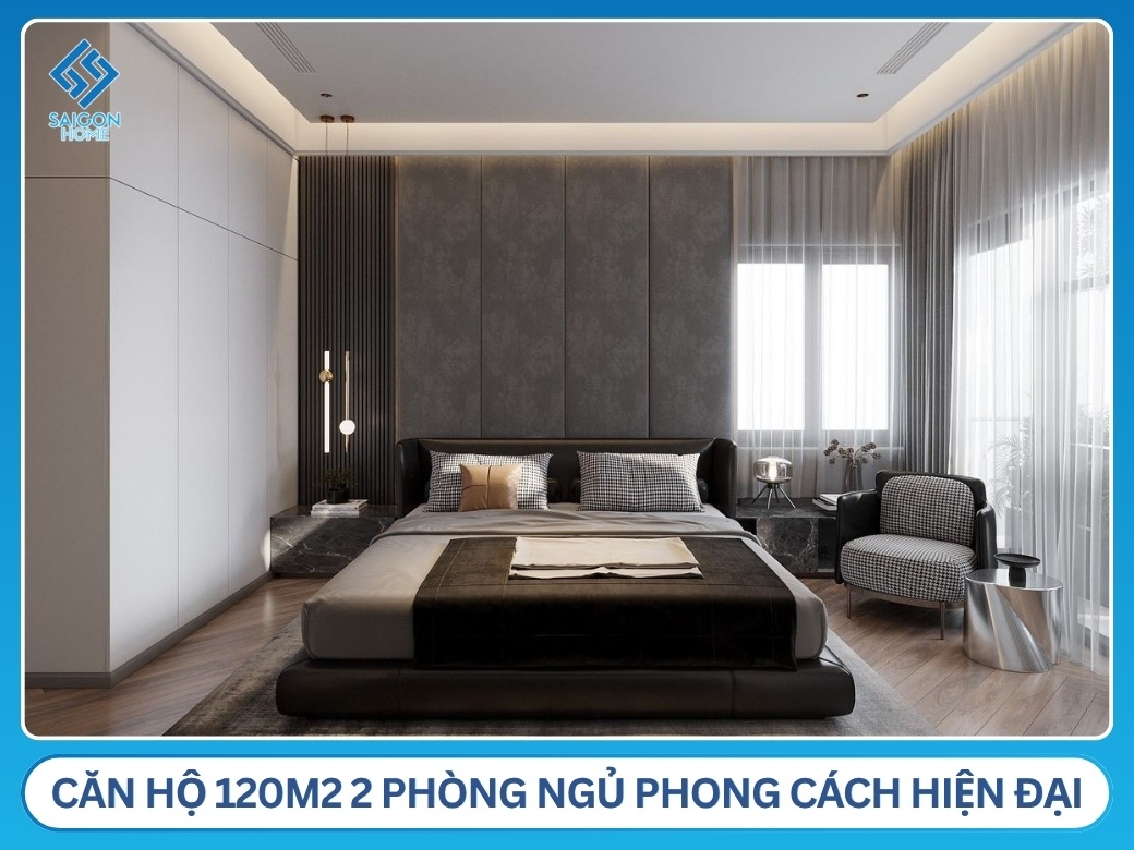 Căn hộ 120m2 2 phòng ngủ phong cách hiện đại