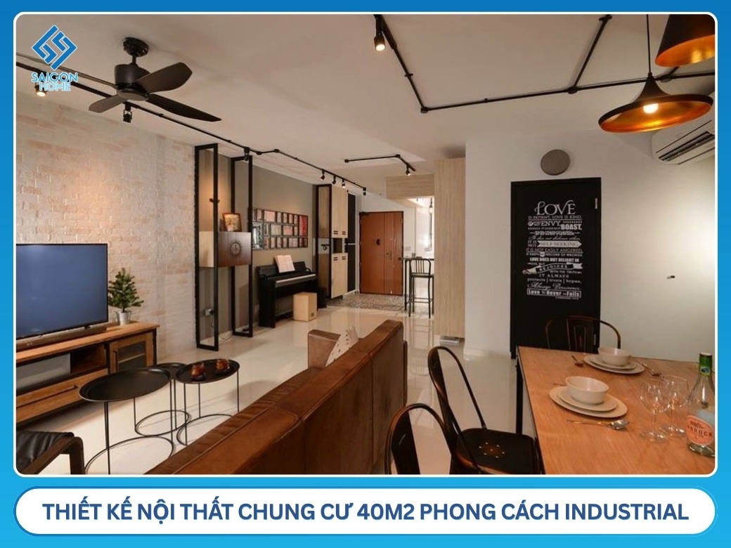 Thiết kế nội thất chung cư 40m2 phong cách Industrial