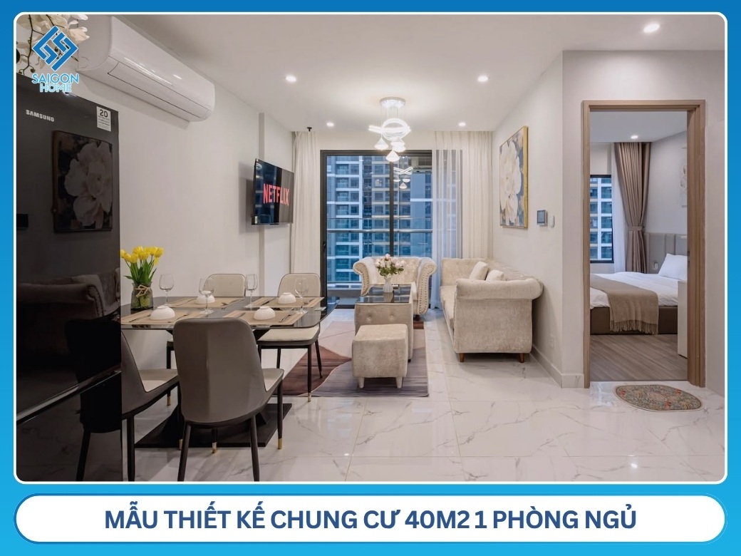 Mẫu thiết kế chung cư 40m2 1 phòng ngủ