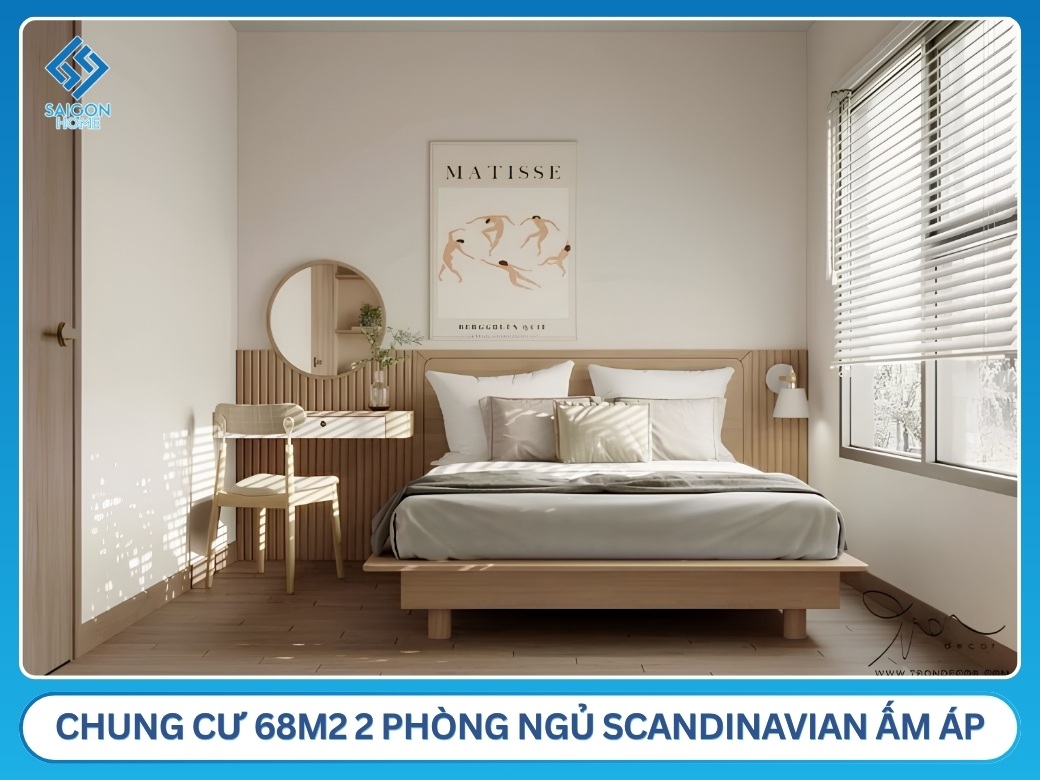 Chung cư 68m2 2 phòng ngủ Scandinavian ấm áp
