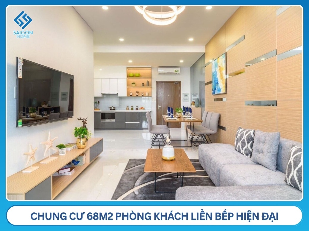 Chung cư 68m2 phòng khách liền bếp hiện đại