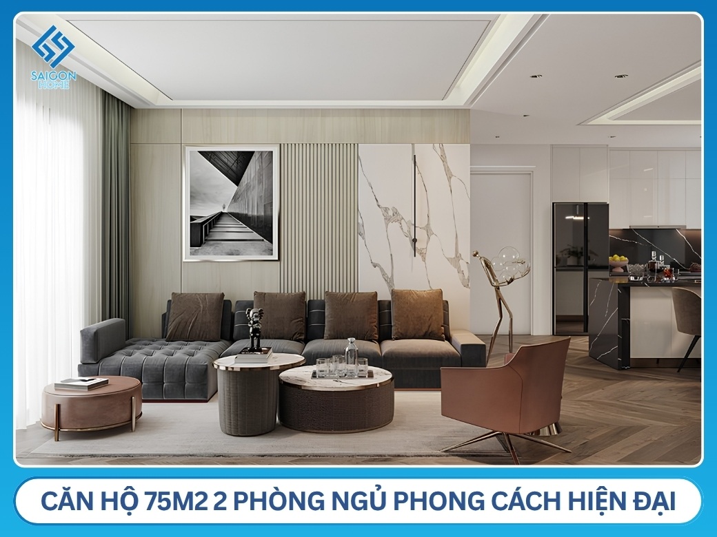 Căn hộ 75m2 2 phòng ngủ phong cách hiện đại