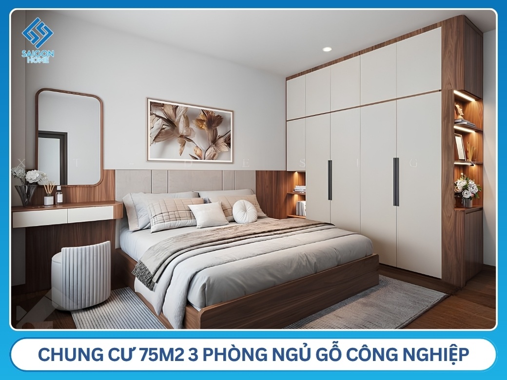 Chung cư 75m2 3 phòng ngủ gỗ công nghiệp