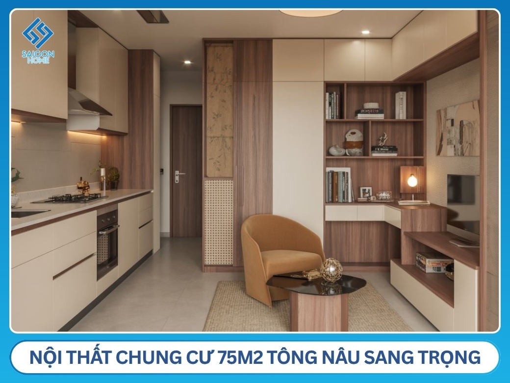 Ý tưởng nội thất chung cư 75m2 tông nâu sang trọng