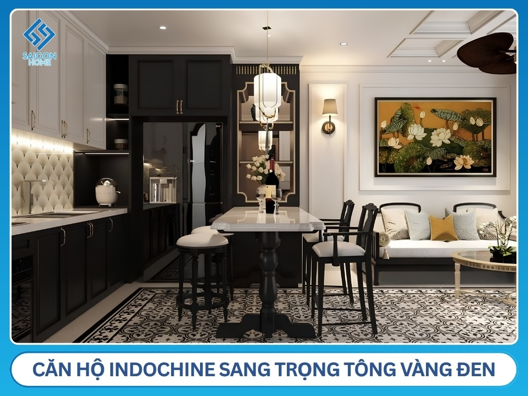 Căn hộ Indochine sang trọng tông vàng đen