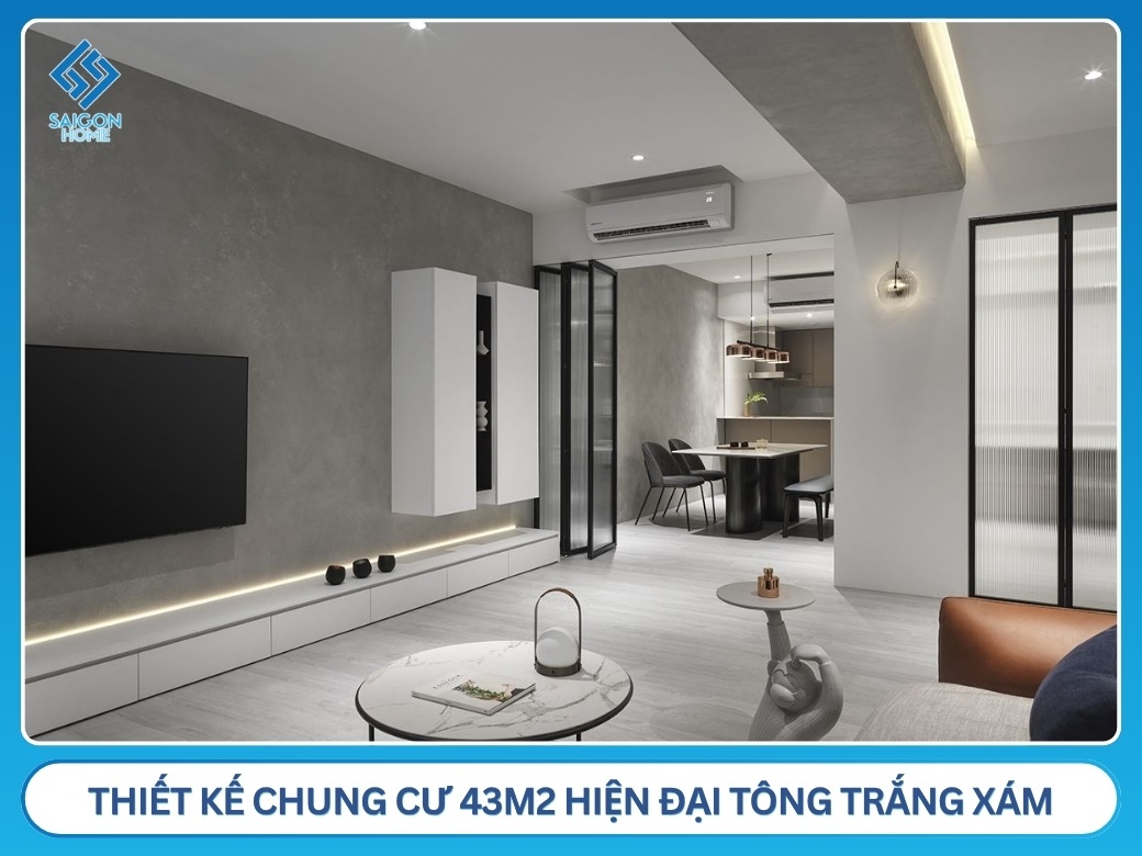 61+ mẫu thiết kế nội thất chung cư 43m2 đẹp HIỆN ĐẠI Thiết kế nội thất chung cư 43m2 hiện đại tông trắng xám