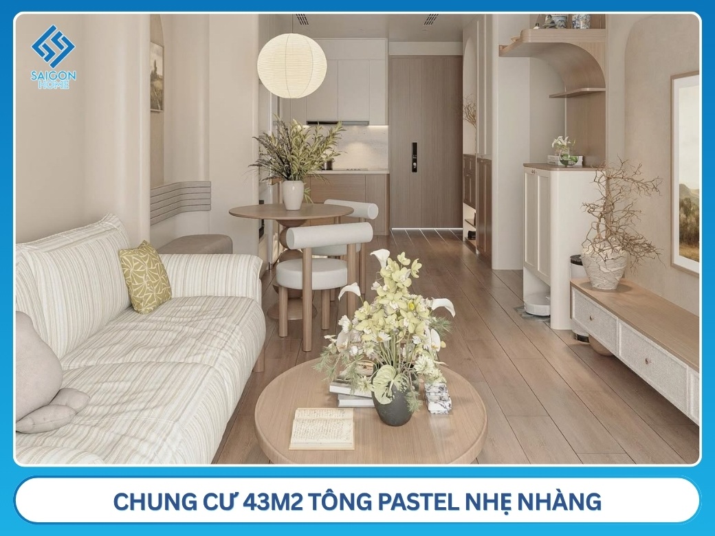 61+ mẫu thiết kế nội thất chung cư 43m2 đẹp HIỆN ĐẠI Chung cư 43m2 tông pastel nhẹ nhàng
