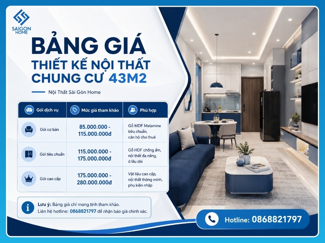 61+ mẫu thiết kế nội thất chung cư 43m2 đẹp HIỆN ĐẠI Bảng giá thiết kế nội thất chung cư 43m2 tại Nội Thất Sài Gòn Home