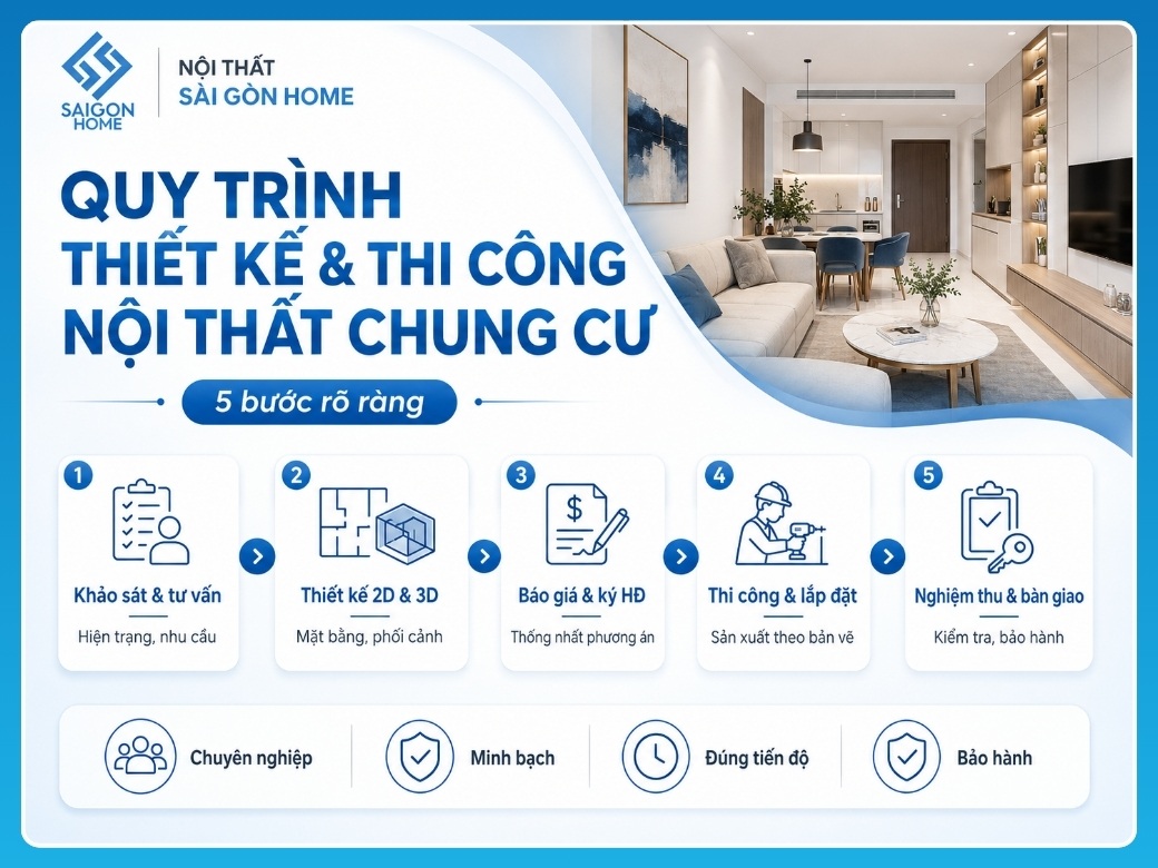 61+ mẫu thiết kế nội thất chung cư 43m2 đẹp HIỆN ĐẠI Quy trình thiết kế và thi công nội thất chung cư tại Nội Thất Sài Gòn Home