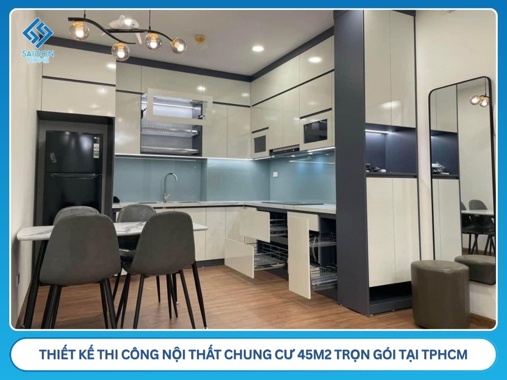 35+ mẫu thiết kế nội thất chung cư 45m2 đẹp TỐI ƯU không gian Đơn vị thiết kế thi công nội thất chung cư 45m2 trọn gói tại TPHCM