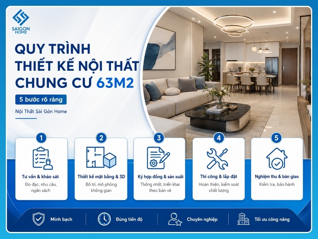 45+ mẫu thiết kế nội thất chung cư 63m2 đẹp TIỆN NGHI Quy trình 5 bước thiết kế nội thất chung cư 63m2 tại Sài Gòn Home