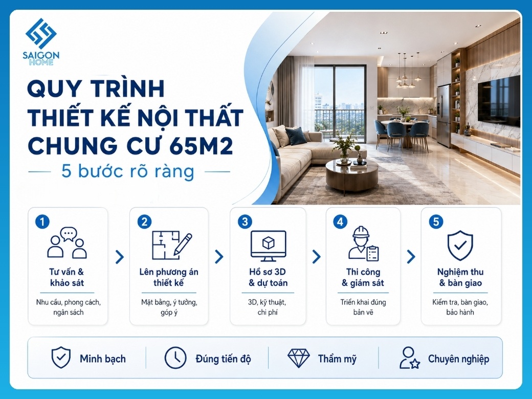 79+ mẫu thiết kế nội thất chung cư 65m2 hiện đại ĐẸP tối ưu Quy trình thiết kế nội thất chung cư 65m2 chuyên nghiệp