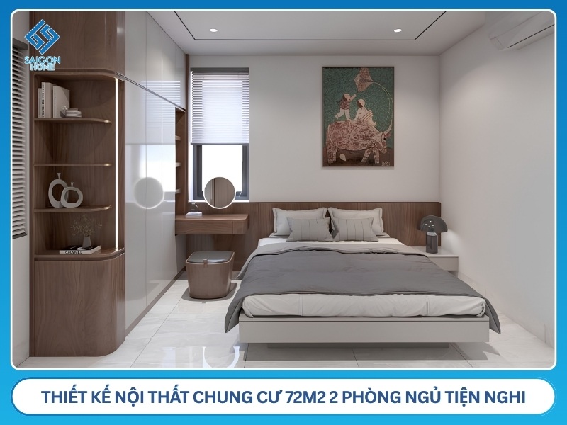 Thiết kế nội thất chung cư 72m2 2 phòng ngủ hài hòa và tiện nghi