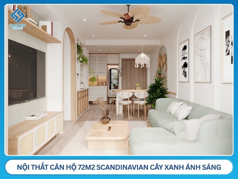 Thiết kế nội thất căn hộ 72m2 Scandinavian cây xanh ánh sáng tự nhiên