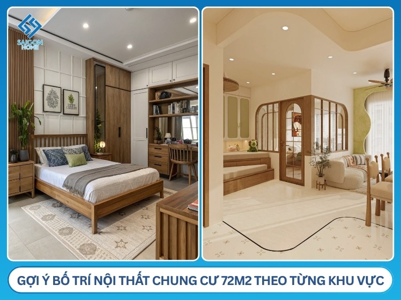 Gợi ý bố trí nội thất chung cư 72m2 theo từng khu vực
