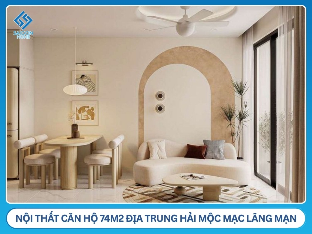 Nội thất căn hộ 74m2 Địa Trung Hải mộc mạc lãng mạn