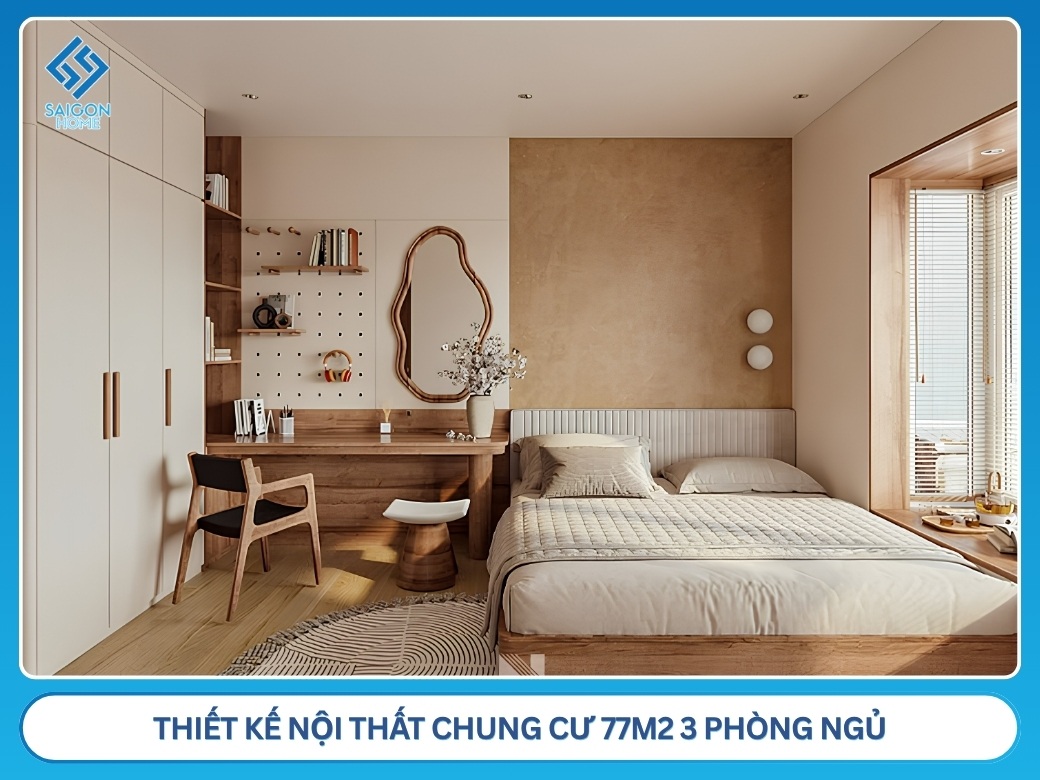 45+ mẫu thiết kế nội thất chung cư 77m2 tiện nghi THẨM MỸ Thiết kế nội thất chung cư 77m2 3 phòng ngủ