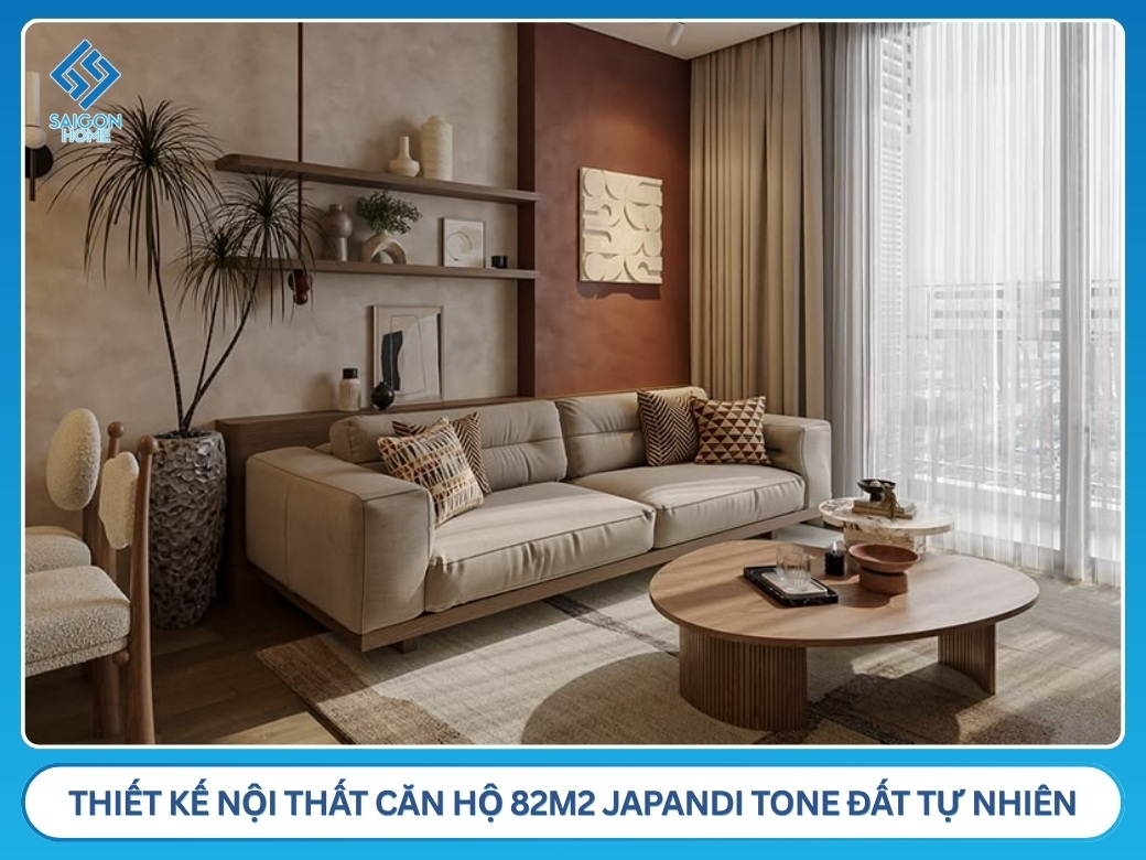 65+ mẫu thiết kế nội thất chung cư 82m2 đẹp TIỆN NGHI Thiết kế nội thất căn hộ 82m2 Japandi tone đất tự nhiên