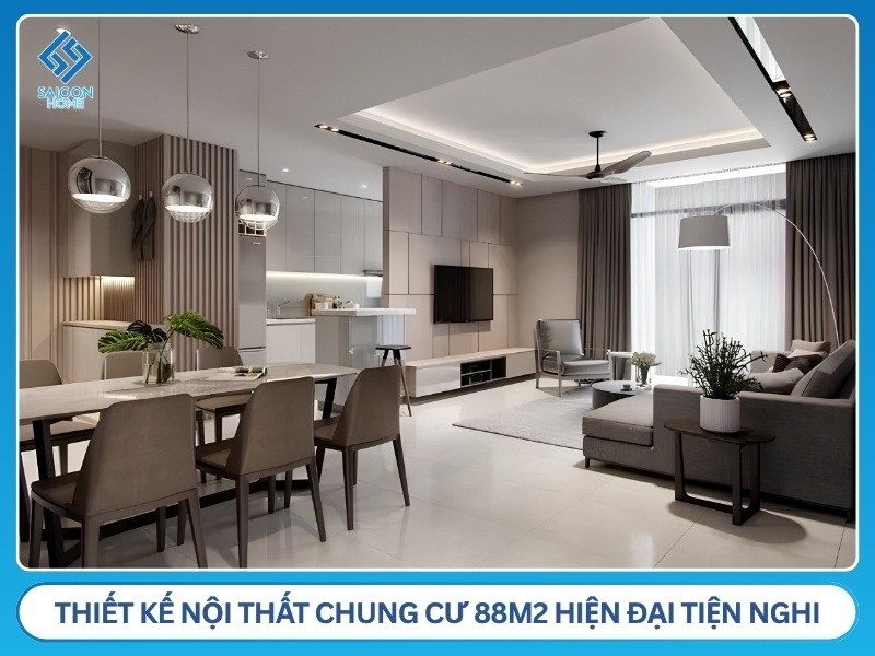 Thiết kế nội thất chung cư 88m2 hiện đại tiện nghi