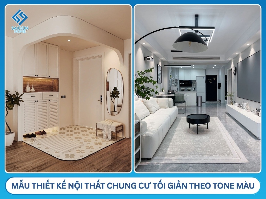 mẫu thiết kế nội thất chung cư tối giản theo tone màu