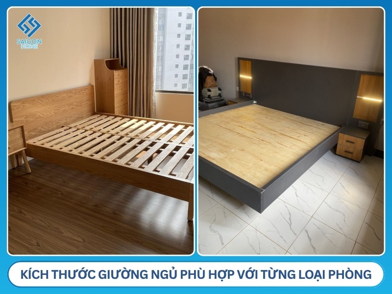 Kích thước giường ngủ phù hợp với từng loại phòng