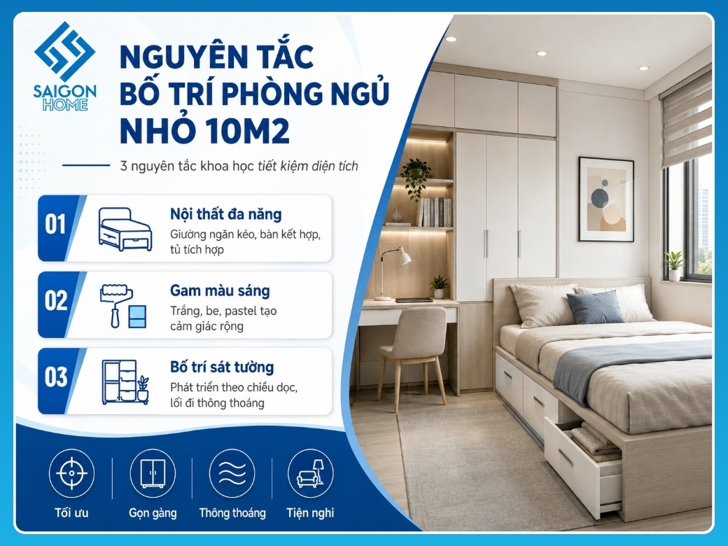 22+ mẫu thiết kế phòng ngủ 10m2 đẹp HIỆN ĐẠI năm 2026 nguyên tắc bố trí phòng ngủ nhỏ 10m2 khoa học tiết kiệm diện tích