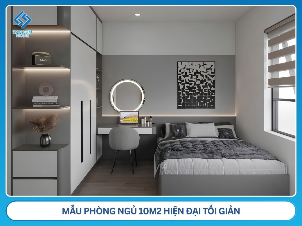22+ mẫu thiết kế phòng ngủ 10m2 đẹp HIỆN ĐẠI năm 2026 Mẫu phòng ngủ 10m2 hiện đại tối giản
