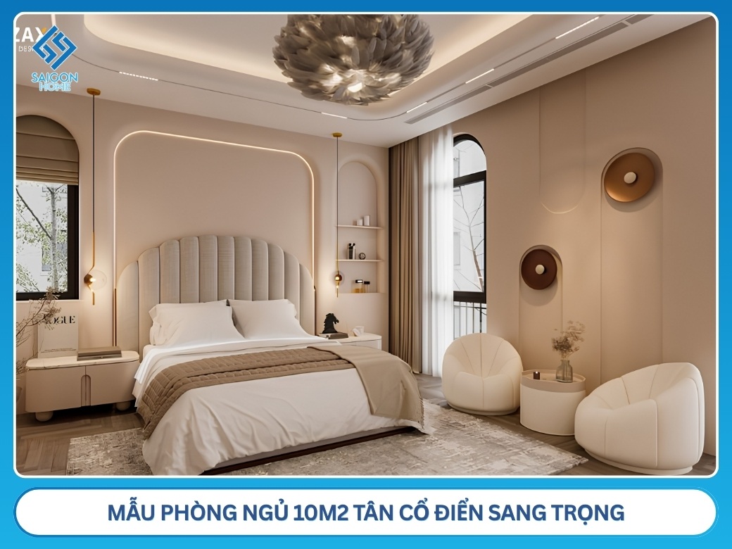 22+ mẫu thiết kế phòng ngủ 10m2 đẹp HIỆN ĐẠI năm 2026 Mẫu phòng ngủ 10m2 tân cổ điển sang trọng